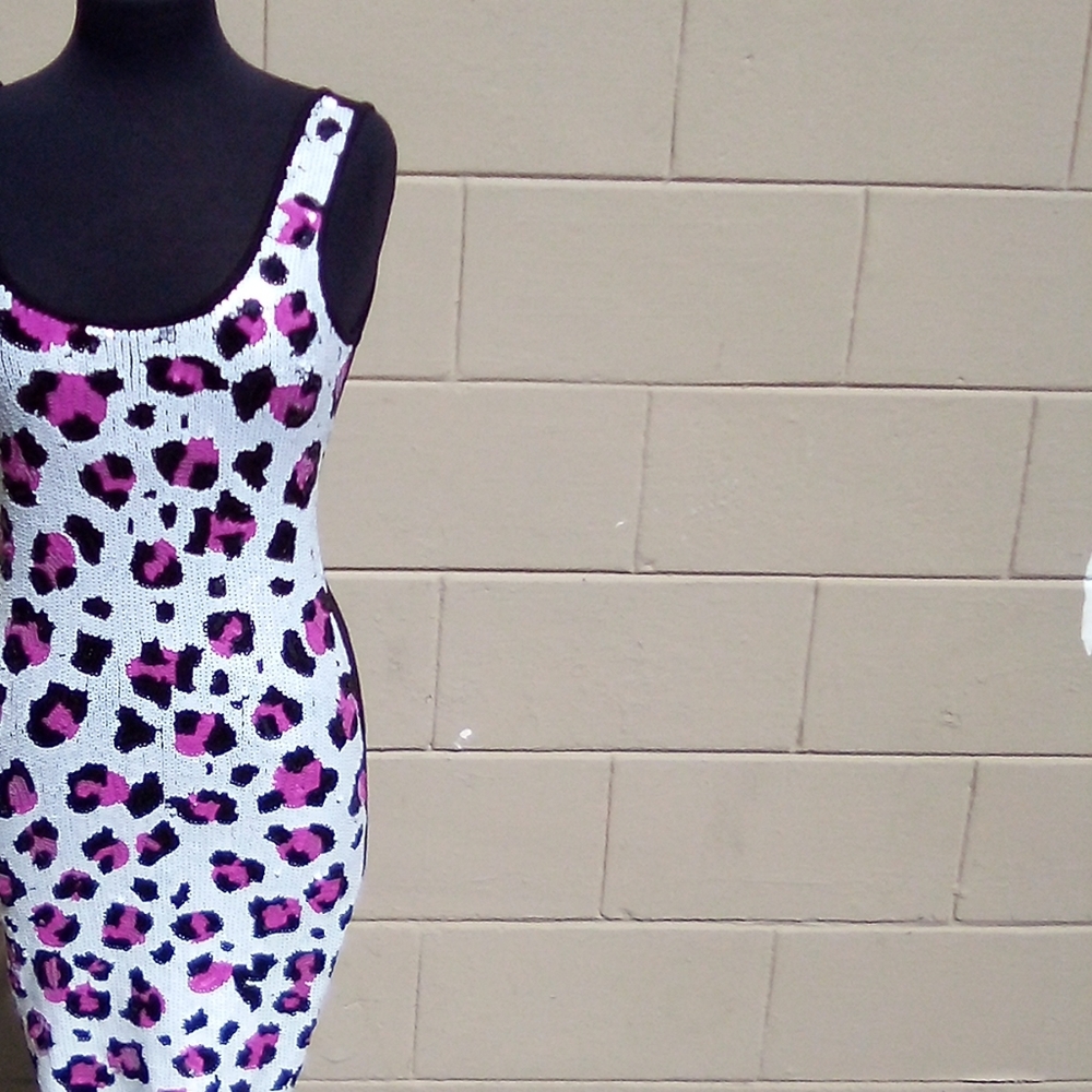 Lipsy London Sequin Cheetah Print Dress SZ 8